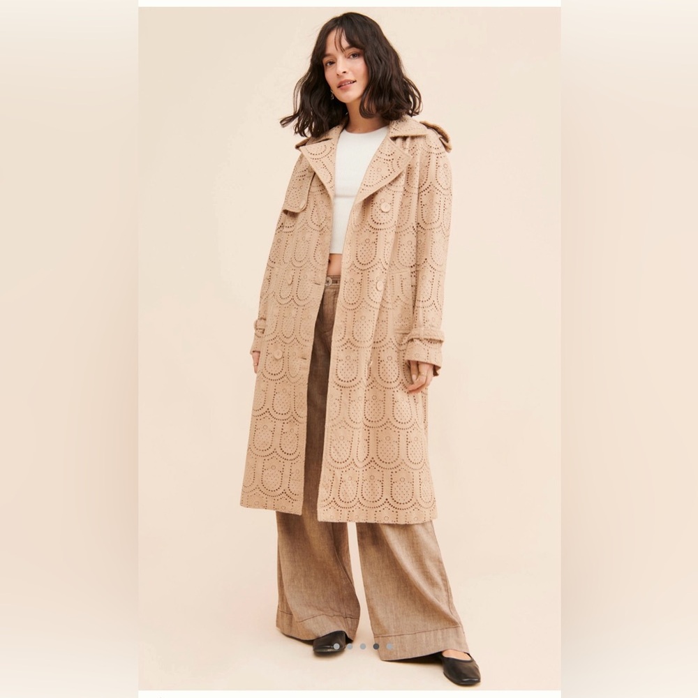 Farm Rio Pineapple Eyelet Cotton Trench Coat Medium